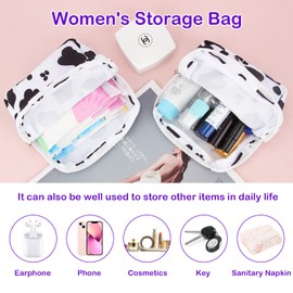 Desing Wish Sanitary Pad Storage Bag Portable Period Bag for Teen Pads/Sanitary Napkins/Small Tampons, Sanitary Napkin Storage Bag First Period Gifts for Teen Girls (Cow)