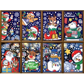 Christmas Window Stickers, 8 Pack, Snowman, Snowflake, Elk, Santa Window Decals (Section A - 8 Sheets)
