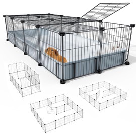 BUCATSTATE 20 Panels Guinea Pig Cages, Rabbit Cage Indoor with Waterproof Mat, Small Animal Playpen with Door for Guinea Pigs, Bunny, Hedgehogs, Chickens, Chinchillas (56" L x 24" W x 12" H)