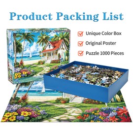 Puzzles 1000 Pieces for Adults jigsaw puzzles for adults-Beach House Fun Surfing-1000 Piece Puzzle Classic Educational Games Beautiful Decoration Puzzle