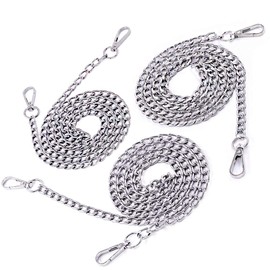 Swpeet S832 3Pcs Sliver Luxury Fashion 47 Inche Replacement Flat Chain Strap with Buckles Set, Perfect for DIY Metal Shoulder Cross Body Bag Hand Bag Purse Replacement