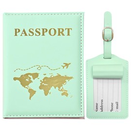 Passport Holder, Luggage Tag, PU Leather Passport Cover Passport Holder Travel Wallet for Passport, Ticket Card, Boarding Passes, Credit Card, Business Cards (Green)