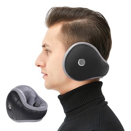 LdawyDE Men's Ear Warmers, Adjustable Ear Muffs, Winter Plush Warm Ear Warmer, Adult Back-Wear Ear Warmers, Wind Protection Devices, Rainproof Outer Layer, black