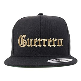 Trendy Apparel Shop Old English Guerrero Gold Embroidered Flatbill Snapback Baseball Cap- Black