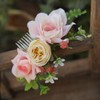 Fangsen Pink Rose Gardenia Flower Hair Comb Bridal Headpiece Floral