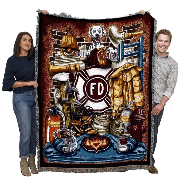 Fire Department Firefighter - Cotton Woven Blanket Throw - Made in The USA (72x54)