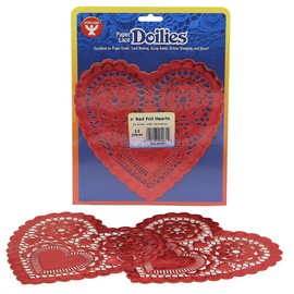 HYGLOSS 91261 12-Piece Foil Heart Doilies, 6-Inch, Red