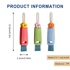 GTUDOR 3 in 1 Cup Lid Cleaning Brush, Cleaning Brush for Bottle Gap Tight Spaces Cup, Multifunctional Cleaning Brush, Portable Cup Lid Cleaner with Brush（3Pcs Colorful）