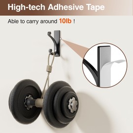 jockcaras Adhesive Wall Hook for Towel/Coat - Extra Sticky 10LB Stainless, Stick on Hanger for Bath or Shower, Matt Black 4-Pack