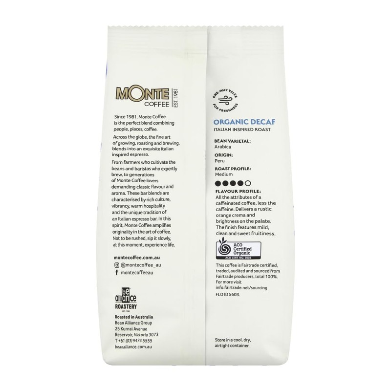 Monte Fairtrade ground coffee (250g, Organic Decaffeinated)