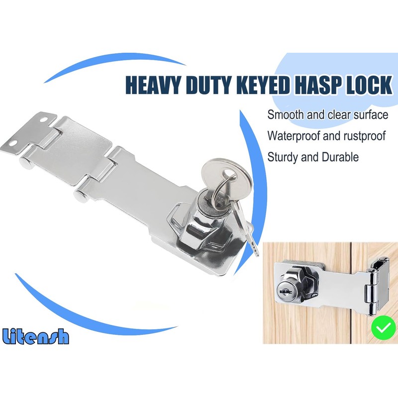 Litensh Hasp Lock Padlock Gate Bolt Door Bolt Lock with