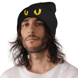 Yellow Cat Eyes Beanie Hat for Men Women Winter Warm Beanie Hats Stretch Skull Knit Hat Cap Black