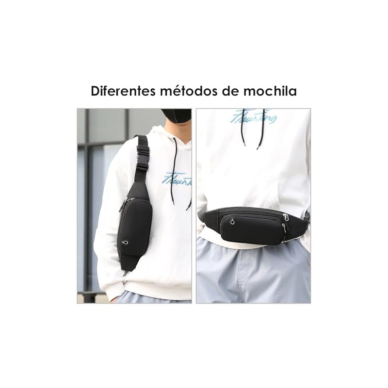 2PCS Riñonera Deportiva Impermeable, Multifuncional con Cremallera (Negro + Negro)