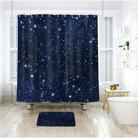 Riyidecor Night Sky Stars Space Shower Curtain Dark Blue Cosmic Starry Fantasy Galaxy Universe Fabric Waterproof Bathroom Home Decor 72x72 Inch 12 Plastic Hooks