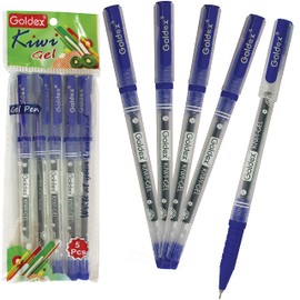Goldex Kiwi BLUE 5 x 0.7mm Tip Soft Gel Pens Smooth Flow Ink Superior Writing