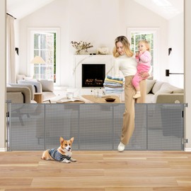 Reinforced 26 Inch Tall Retractable Child Gate to Step Over 95" Wide Small Retractable Baby Gates for Stair Retractable Dog Gate Short Mesh Dog Gate Retractable Toddler Gates for Doorways Doggy Gate