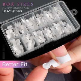 AORAEM Puntas de uñas francesas blancas, 120 puntas de uñas acrílicas cortas de estilo francés, 12 tamaños, uñas postizas transparentes y blancas a pr