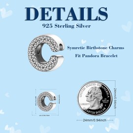 Symretie Alphabet Letter A-Z Sterling Silver Charm with Cubic Zirconia European Bracelets and Necklace, Silver