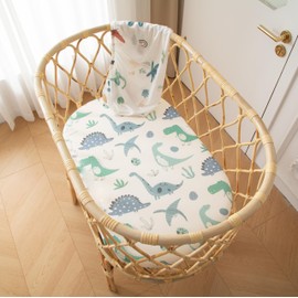 SDIII Dinosaur Bassinet Sheet 2 Pack for Boy Girl, Soft Stretchy Microfiber Jersey Knit, Universal Fit for Rectangle Round Oval Hourglass Mattress