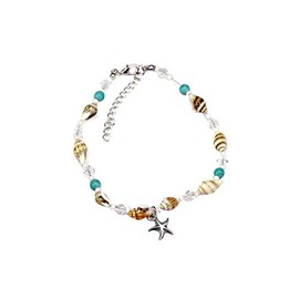 Miniblings Shell Starfish Anklet Anklet Summer Beach Turquoise Handmade Fashion Jewellery I Summer Beach Summer Jewellery, Stainless Steel, Turquoise