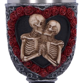 Nemesis Now to Have and to Hold Goblet 19.5cm, Silver, Resin, Skeleton Couple Goblet, Heart-Shaped Red Roses Design, Stainless Steel Insert, Cast in The Finest Resin, Expertly Hand-Painted