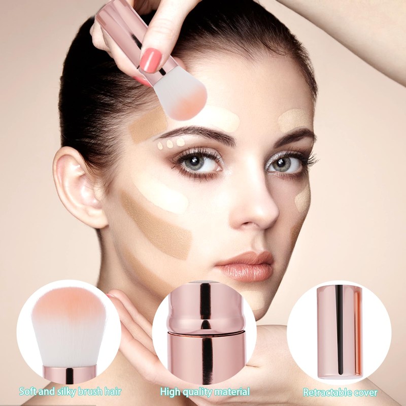 Retractable Foundation Brush, 2 Pieces Travel Blush Brush, Kabuki Brush,