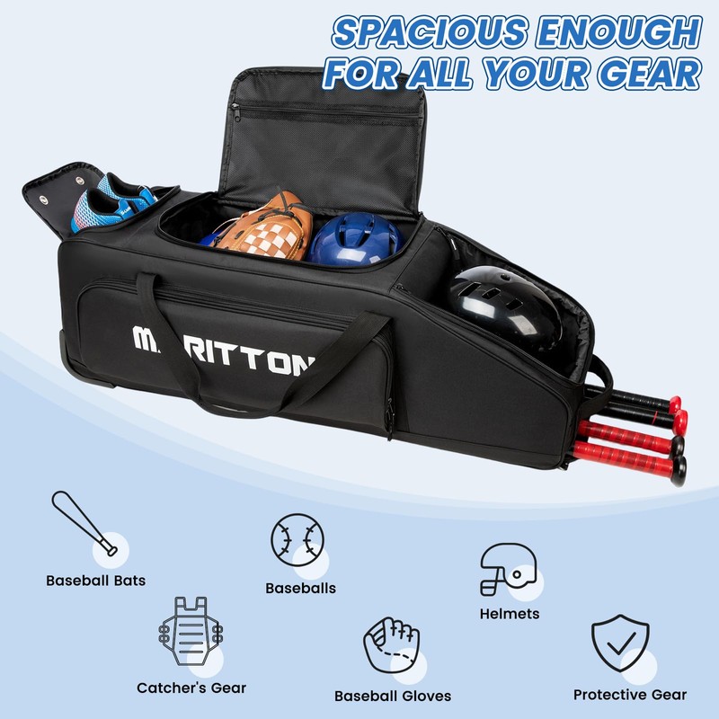 MERALIAN Rolling Baseball Catchers Gear Bag with Wheels, Large Baseball