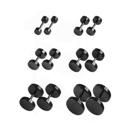 6 Pairs Black Earrings Studs Stainless Steel Ears Plugs Screw Studs Earrings Set for Men and Women Accessories, 18 Gauge
