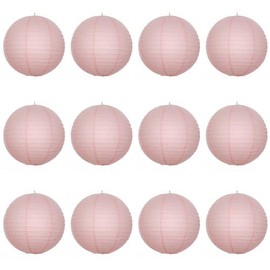 12 x 12" Pink round paper lantern with wire ribbing - Value pack