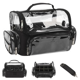 Makeup Brush Bag, Cosmetic Case for Makeup Artist with Adjustable Dividers Extra Large Makeup Brush Holder Portable Travel Clear Train Case Cosmetic Artist Storage Bag (02A-Black（XX Large）)