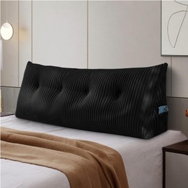 Large Headboard Pillow Headboard Wedge Pillow Bed Rest Reading Pillow Bolster Triangular Pillow for Sitting in Bed-Backrest Positioning Support Long Pillow for Daybed (Full: 54x8x20 Inches,Black)
