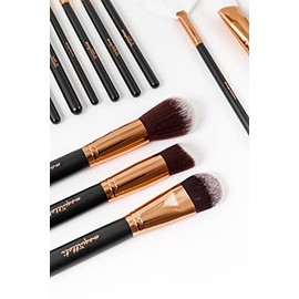 15 Piezas de Brochas con Bolsa Cosmética para Maquillaje (Cafe-Golden)