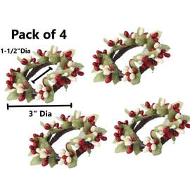 Artificial Sunshine Yellow and Green Pip Berry Candle Rings – Pack of 4 Summertime Berry Farmhouse Home Decor for Centerpiece Decorations and Small Wreaths (Size: 3" diam)