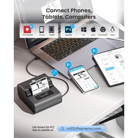 Phomemo M221 Label Maker, New Upgraded 3 Inch Bluetooth Thermal, Easier & More Stable, for Product, Address, Barcode, Small Business, Portable Label Printer DIY on Phone/PC, Space Gray,+100 Labels