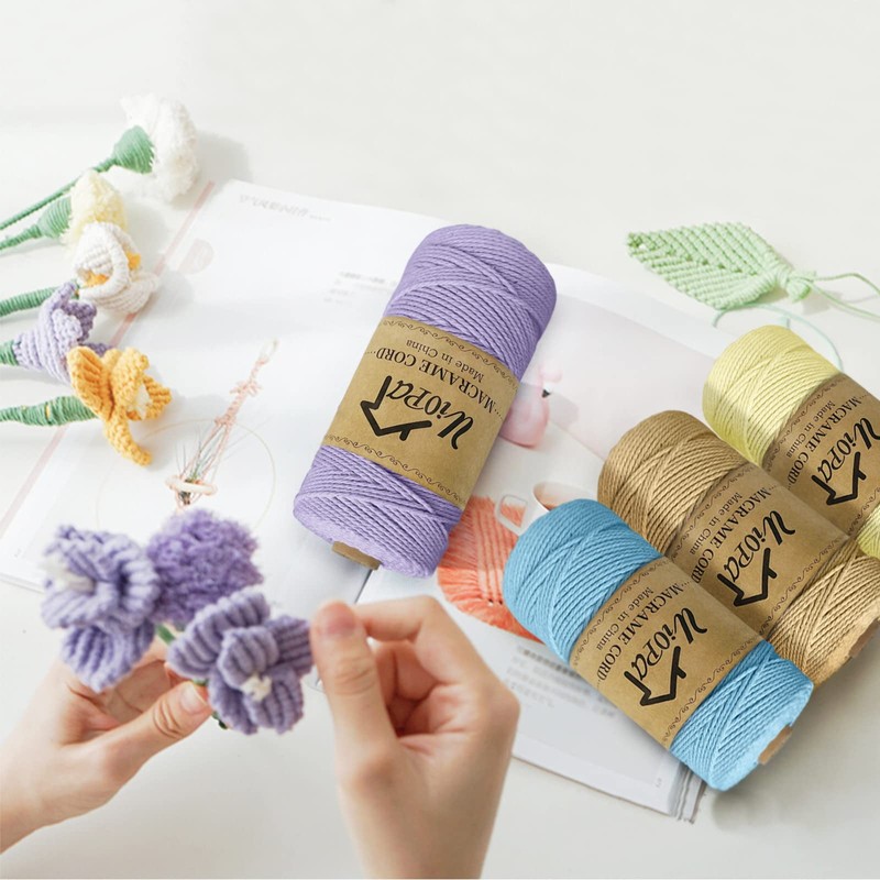 Uiopa Macrame Cord 2mm x 200m, 3-Strand Twisted Natural Cotton