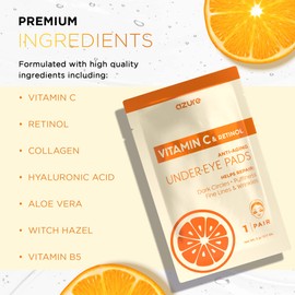 Azure Cosmetics Vitamin C Under Eye Pads - Anti Aging, Lifting & Moisturizing Eye Mask Patches - Reduces Fine Lines, Wrinkles, Dark Circles & Puffiness - Skin Care Made in Korea - 5 Pairs