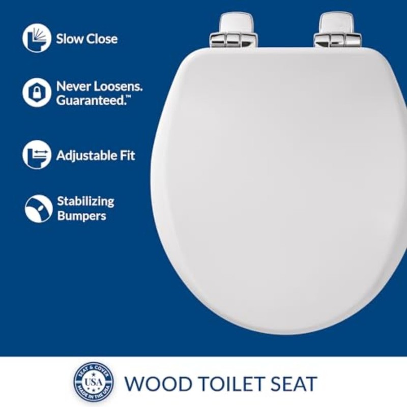 Bemis Alesio Slow Close Toilet Seat, Sleek Chrome Hinges and