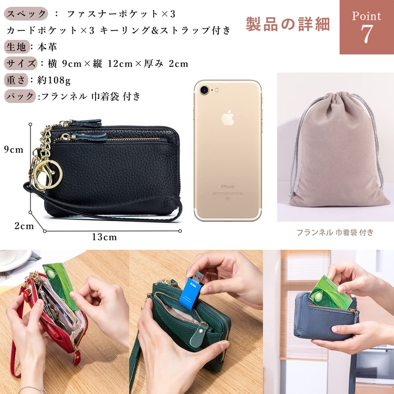 Bearneko Women's Mini Wallet, Coin Purse, Genuine Leather, L-Shaped Zipper,