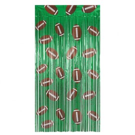 3 Pack Football Fringe Backdrop Curtains - 3.3 x 6.6 FT Foil Tinsel Streamers for Game Day & Sports Theme Party Decorations, Green/Brown Photo Booth Props (Football)