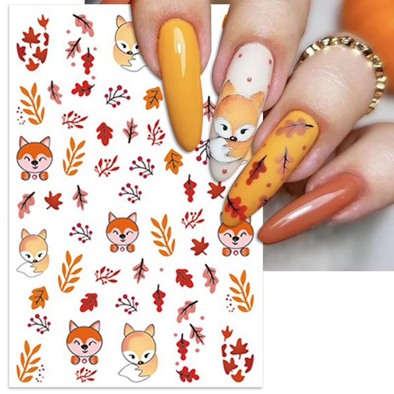 IDDFEVE Fall Nail Art Stickers, Thanksgiving Day Fox Nail Decals,