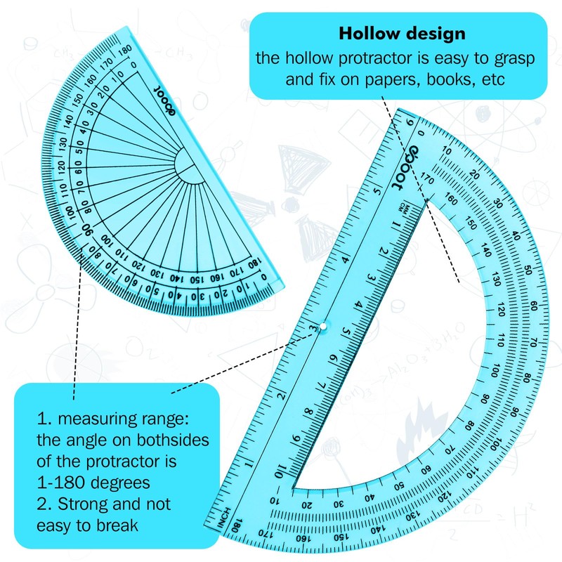 EBOOT 2 Pcs Plastic Protractor Clear 180 Degrees Transparent Protractor