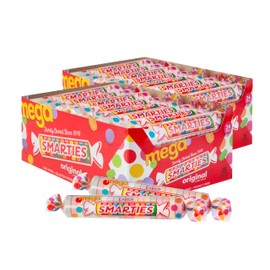 Smarties Candy Mega Rolls 24 ct (Pack of 2) - Gluten, Vegan & Peanut Free | Bulk Candy Individually Wrapped