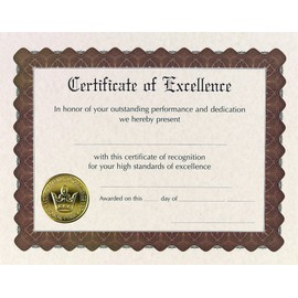 Great Papers! Certificate of Excellence, Pre-Printed, Gold Foil, Embossed, 8.5" x 11", 6 Count (930600)