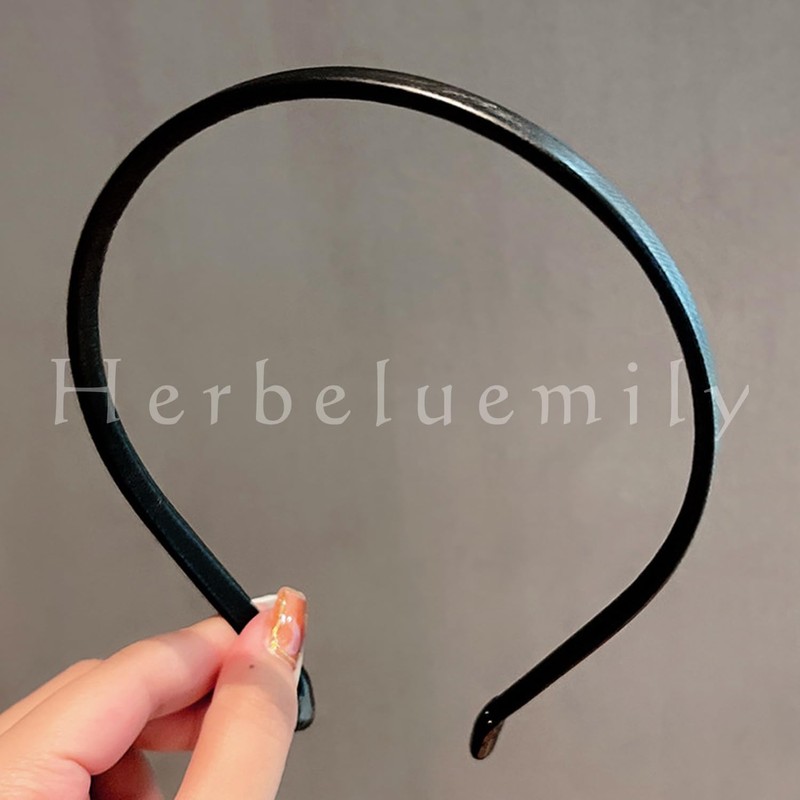 Herbeluemily HM-0123-R02-BK Headband, Faux Leather, Thin, Stylish, Adult, Simple, Korean