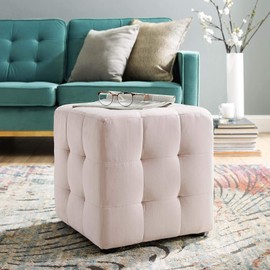 Modway Contour Tufted Button Cube Performance Velvet Ottoman, Pink