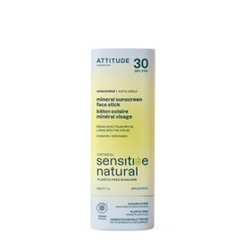 ATTITUDE ATTITUDE Mineral Sunscreen Face Stick for Sensitive Skin, SPF 30, EWG Verified, Plastic-Free, Broad Spectrum UVA/UVB Protection with Zinc Oxide, Dermatologically Tested, Vegan, Unscented, 0.7 Ounce
