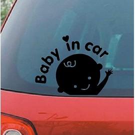 Baby in Car Waving Safety Sticker Decal (Black)