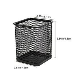 DARUITE Mesh Pen Pot, Pen Pots for Desk, Pen Pots, Pen Holder, Pen Holder for Office Desk, Pen Organiser, Pencil Pot, Pen Storage for School Office Supplies (2PCS-Square, Black)