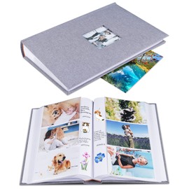 1DOT2 Photo Album 4x6 Hold 402 Photos with Memo Slip-in Pockets Photo Book, Linen Cover Picture Photo Albums with Writing Space for Wedding Family Baby Vacation Mother's Day Grey