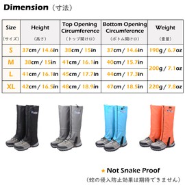 TRIWONDER Polainas Impermeable de Senderismo para piernas a Prueba de Viento Nieve Lluvia para Montaña Caza Esquí Escalada (1 Par) (Negro, L)